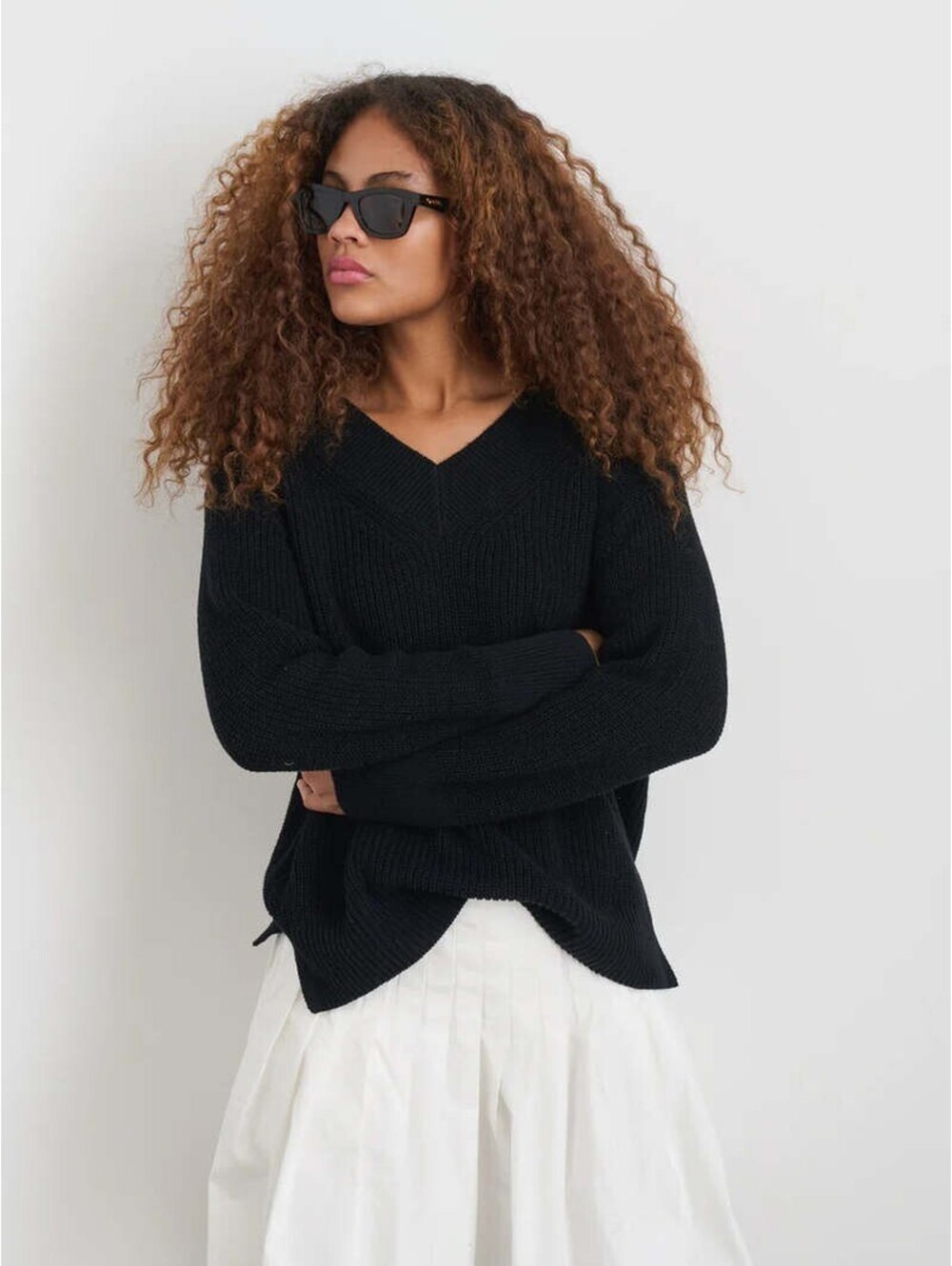 NEW, Alex Mill Arielle V Neck Cotton Linen Sweater - Black Sz S #T4068